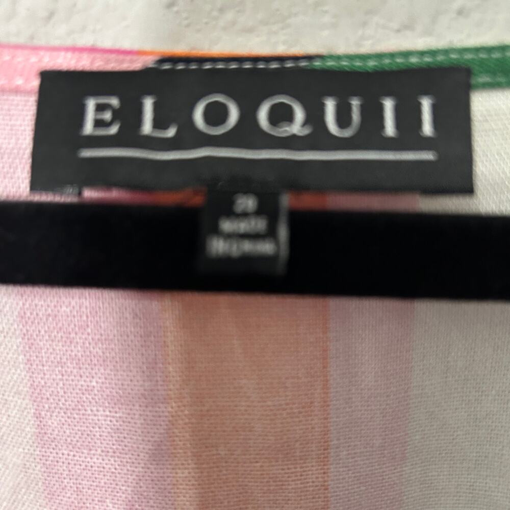Eloquii Stripe Fit & Flare Linen Blend Dress Pink Green Cut Out Puff Sleeve 20 - Picture 4 of 11